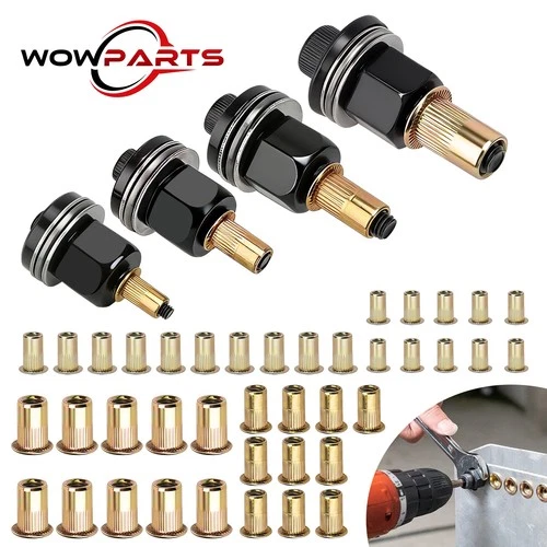 44pcs Manual Rivet Nut Tool Kit M3-M6 Carbon Steel Nutsert Set for Drill Wrench