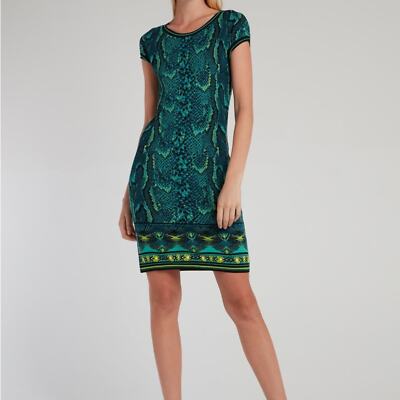 ROBERTO CAVALLI GREEN PYTHON EFFECT SHEATH DRESS