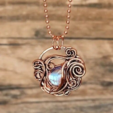 Creative Hollow Geometric Moonstone Pendant Boho Charm Collarbone Necklace