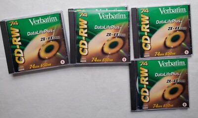 Verbatim CD-RW 74 Data Lifeplus 2X-4X Speed 650 MB lot of 6
