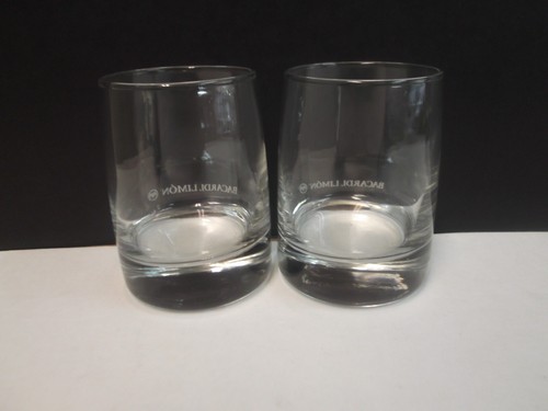 Bacardi Limon Cocktail Glass Heavy Base White Lettering & Bat Logo 8 oz SET - Picture 4 of 7
