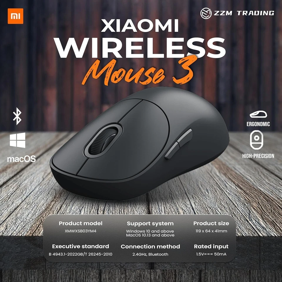 XIAOMI MI DUAL MODE WIRELESS MOUSE 3  BLACK for SURFACE IPAD MACBOOK LAPTOP - Image 2 of 4