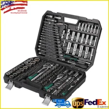 216Pcs Mechanics Tool Set 1/4" 3/8" 1/2" Metric Socket Wrench Set Tool Kit &Case