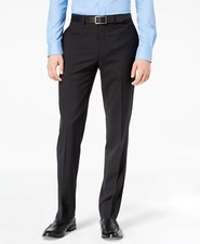  205 Calvin Klein 37w X 35l Men Black Check Wool Slim Fit Flat Front Dress Pants