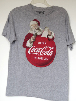 Coca-Cola Drink Coke Classic Old Fashioned Santa Claus Gray T