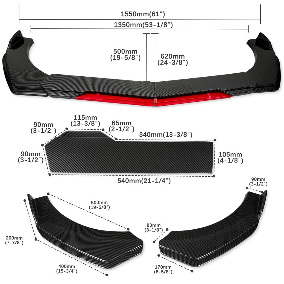 Juego de varillas de puntal divisor de labios de parachoques delantero aspecto fibra de carbono para Ford F-150 F-250 Foto 2 de 4