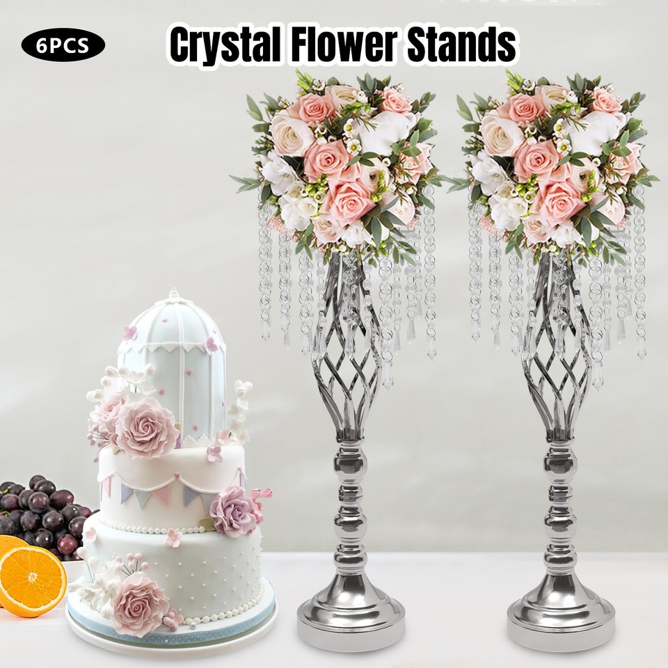 6x 21.7in Tall Crystal Flower Vases DIY Table Stands Wedding