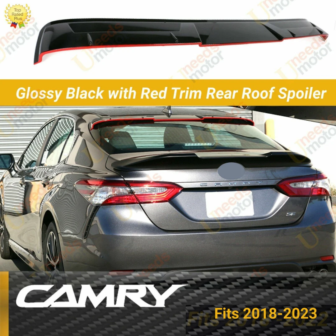 Fits Toyota Camry 2018 2023 V2 Style Gloss Black Red Trim Rear Roof Spoiler