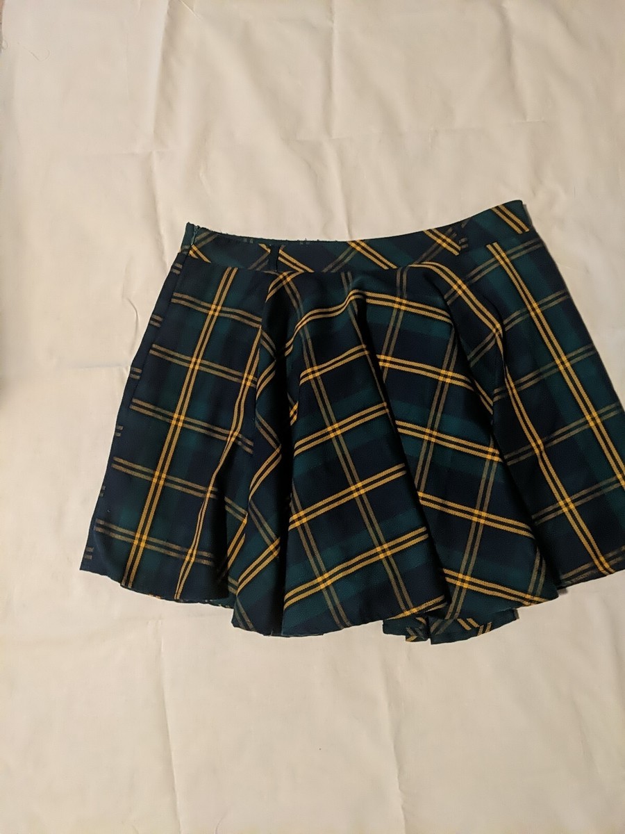 Vintage Tartan Mini Skirt XL 36 Waist Blue Green Catholic School