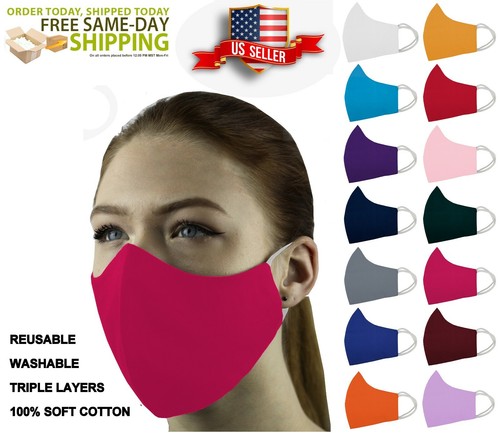 5 Face Masks Set in 3 sizes Triple Layers 100% Cotton Washable Reusable W/Pocket - Picture 72 of 101