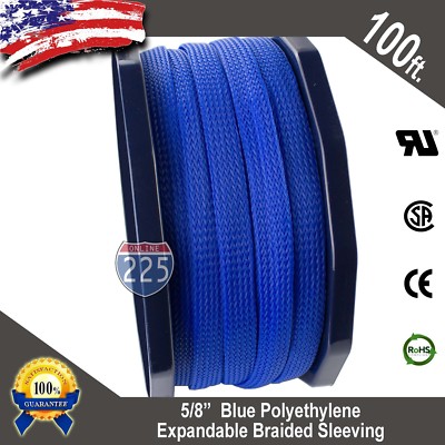 20 FT Blue Expandable Braided Cable Sleeving - 3/4 Inch Diameter, Wire Loom Tubing, US Seller