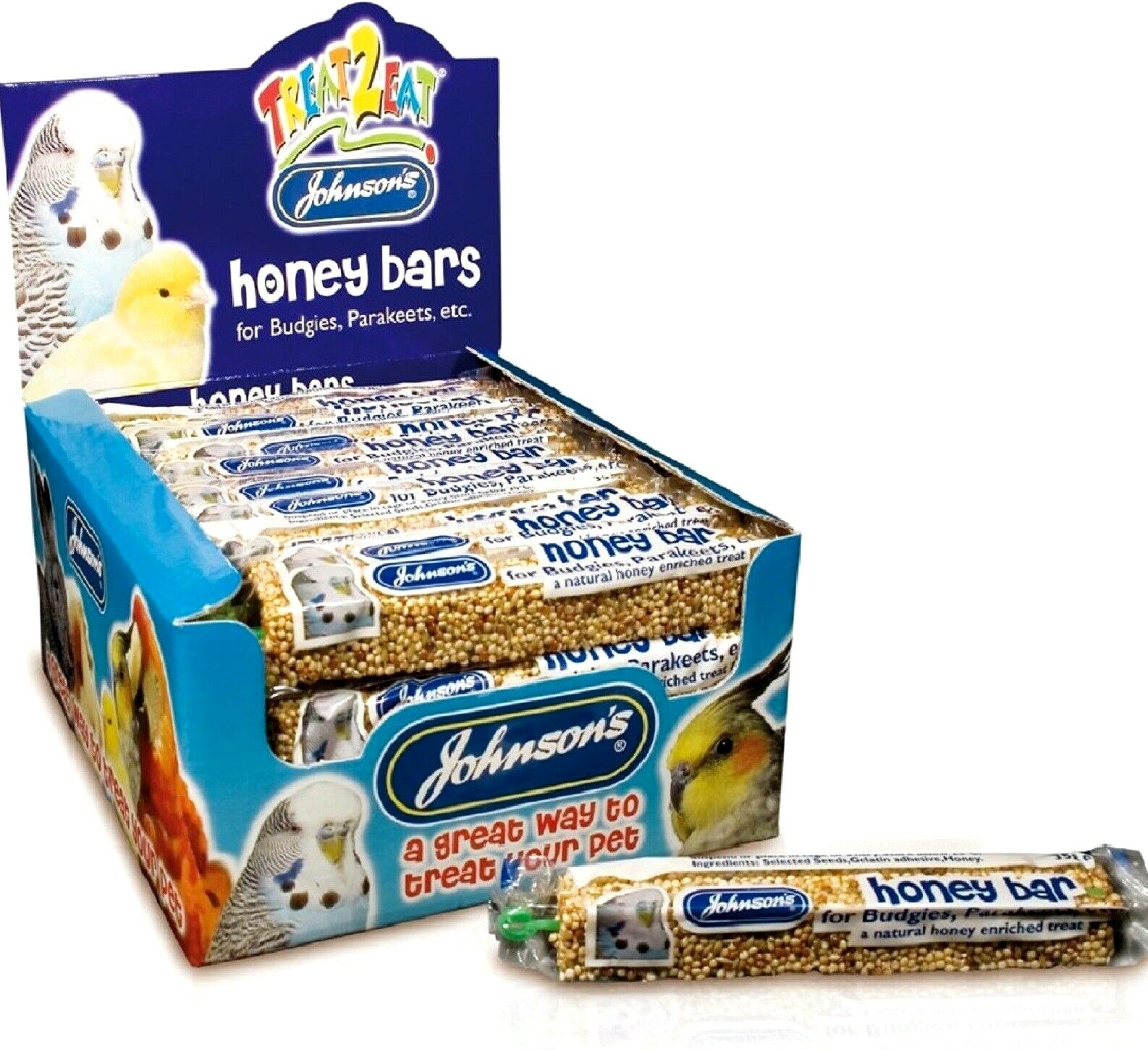 BUDGIE HONEY BARS 35g - (x40) - Johnsons Budgies Parakeets Bird Food bp Treat