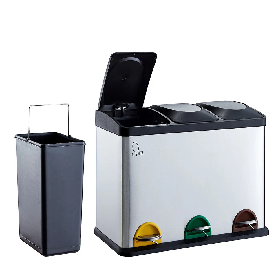 SVITA TC3X15 Mülleimer Papierkorb Treteimer Abfalleimer Recycling 45L Edelstahl - Bild 3 von 4