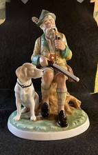 Vintage Gerold Porzellan Hunter Smoking Pipe With Dog Figurine Bavaria Germay 