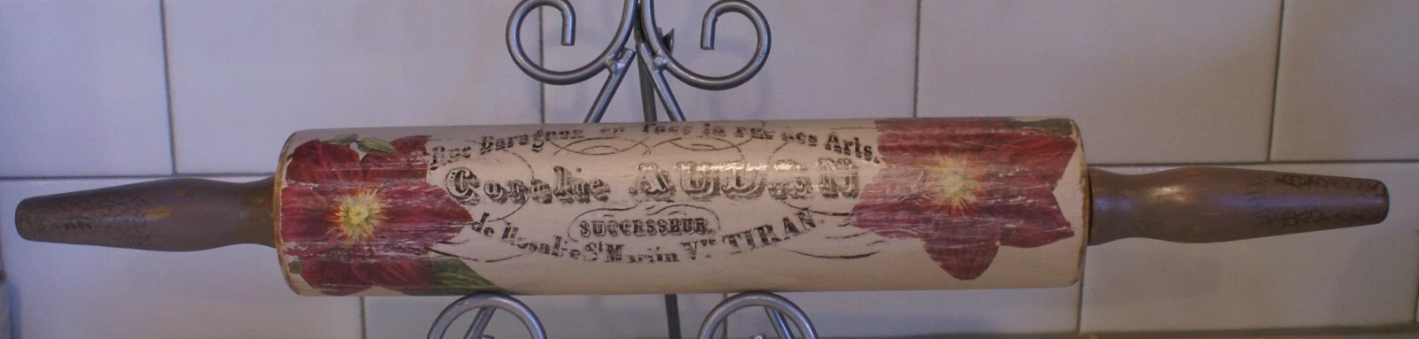 Wood Rolling Pin Hand Painted Decorated Vintage French Country Look Wooden