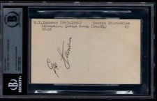 George Snuffy Stirnweiss (d.1958) Signed Index Card Autographed BAS 1943 Yankees