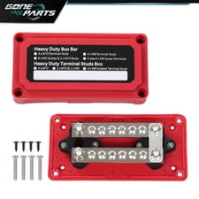 Red 12V Terminal Ground Power Distribution Junction Block Kit Heavy Duty Bus Bar