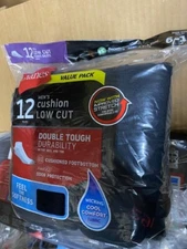 (12 PAIR) Hanes Men's Low Cut Socks FreshIQ, Fits 6-12, Black, Cushioned (4988)