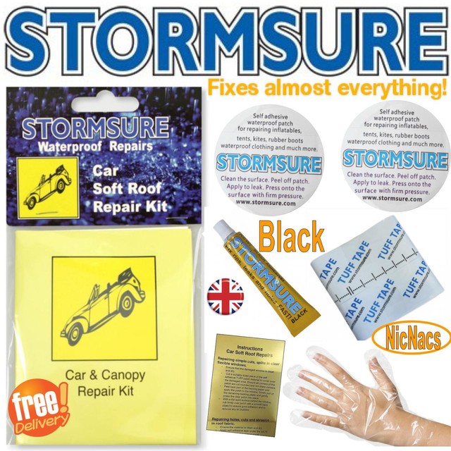 Black Soft Top Car Roof Convertible Repair Kit Includes Patches & Glue