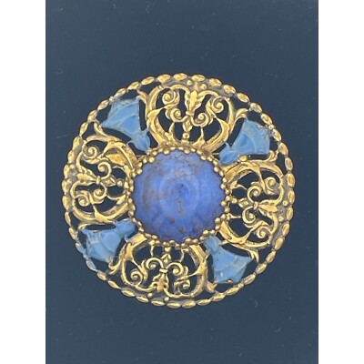 Vintage Gold Brooch with Blue Accents Vintage Gold Tone Blue Crystal Brooch | Vintage Gold Tone  main image 3