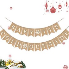 Burlap Baby It's Cold Outside Banner Baby Shower Party Winter Decoration Supp...