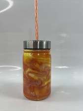 Handcrafted Epoxy and Alcohol Ink 17oz Mason Jar Orange