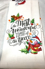 COLORDRIFT KITCHEN TOWELS 2 MOST WONDERFUL TIME OF YEAR 18 X 28 COTTON NIP