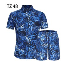 Men Summer Outfit 2-Piece Set Short Sleeve Button Shirt and Shorts Sweatsuit Set