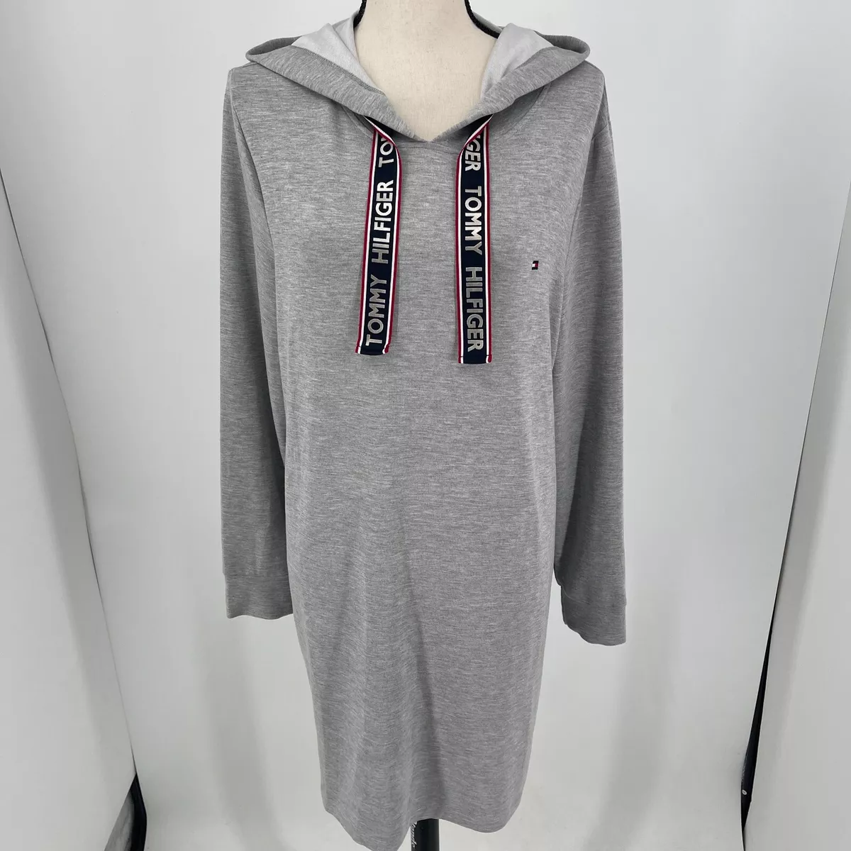 Tommy Hilfiger WOMENS Signature Logo Gray Midi Hoodie Dress SIZE LARGE