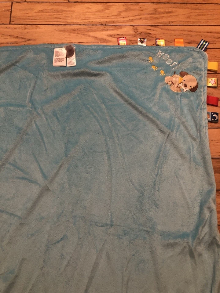 "Manta de seguridad Taggies azul claro blanco a rayas cachorro perro bebé madera 30"" x 40""" Foto 3 de 4