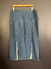 Vtg Prairie Skirt Women 12 Maxi Denim Lace Trim Western Boho Chic Modest