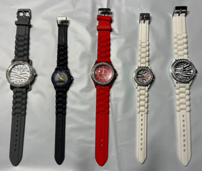 Geneva & Quartz Watches Flexible Jelly Bands Multi Colors/Stones Lot Of 5