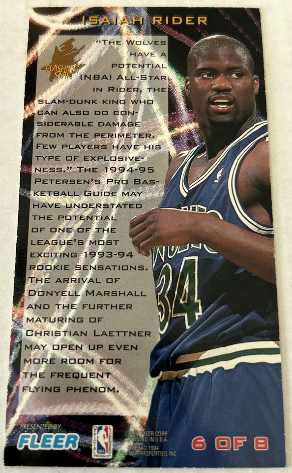 Tarjetas coleccionables Isaiah Rider NBA presentadas por Fleer Jam Session 94-95 Foto 2 de 3