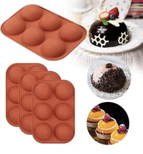 Semi-Sphere Round Silicone Mold Chocolate Bomb Baking Candy Molds Cupcake 6 Pk