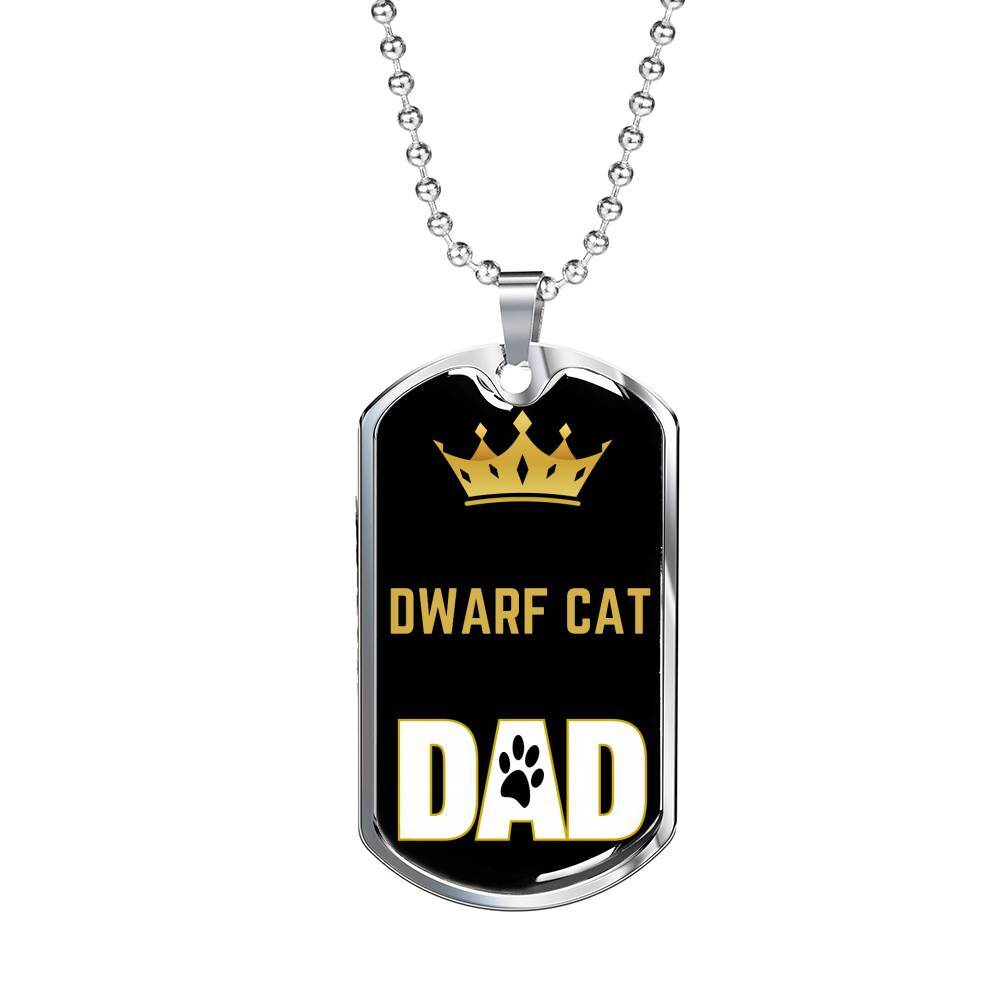 Dwarf Cat Dad Necklace in Stainless Steel or 18k Gold with 24 Inch Chain  