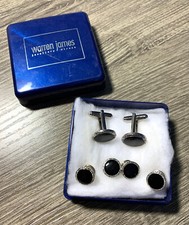 Men's Black / Silver Stud  Cufflink Set
