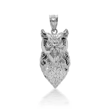 925 Sterling Silver 3D Owl Pendant Necklace with Caged Back