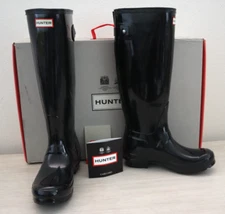Hunter Men Sz 4 WMNs 5 Black Original Back Adjustable Gloss Tall Rain Boots $225