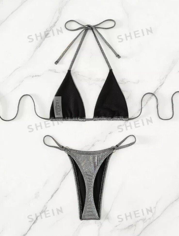 Shein silver metallic Triangle String High Waisted Thong
