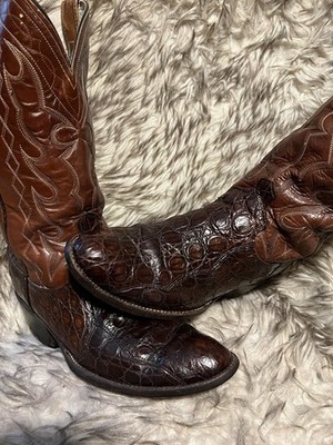 DAN POST MEN CAIMAN & LEATHER WESTERN BOOTS-brown-Sz 8 D