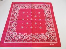 VTG. Red Paisley Bandana 100 Cotton Made in USA 21" X 21" Color Fast
