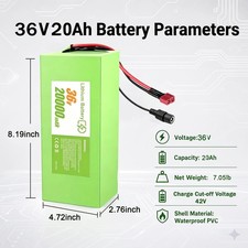 36V 20Ah Motorcycle Battery with 20A BMS, for 100W-1000W Outdoor Projects