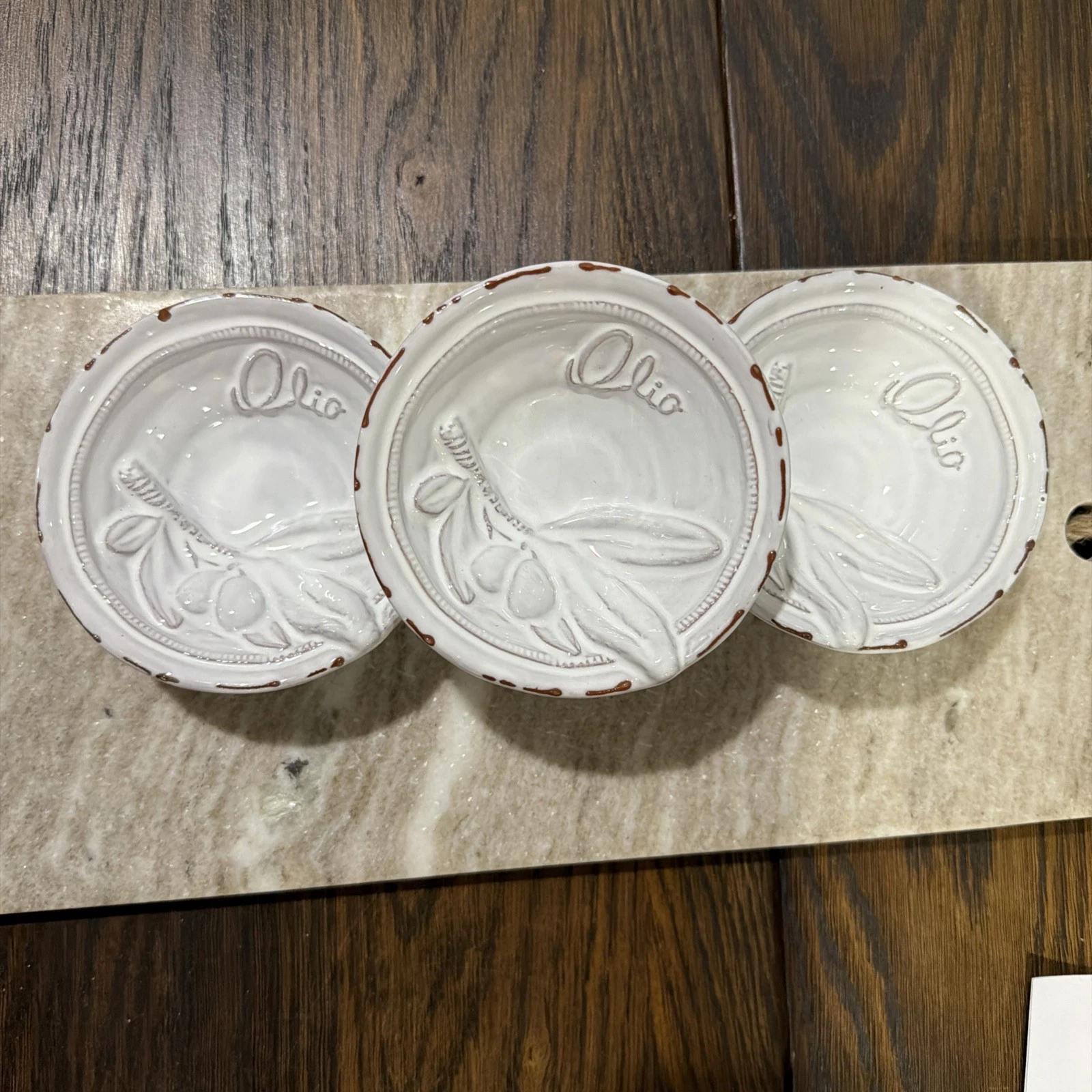Mud Pie Olio Olive Oil Dipping Dishes Set of 3 Italian Stoneware Appetizer Bowls