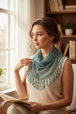 Elegant Teal Lace Infinity Scarf With Delicate Leaf Fringe