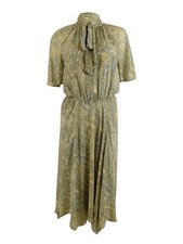 Lauren Ralph Lauren Women's Paisley Georgette Tie-Neck Dress (12, Cream Multi)