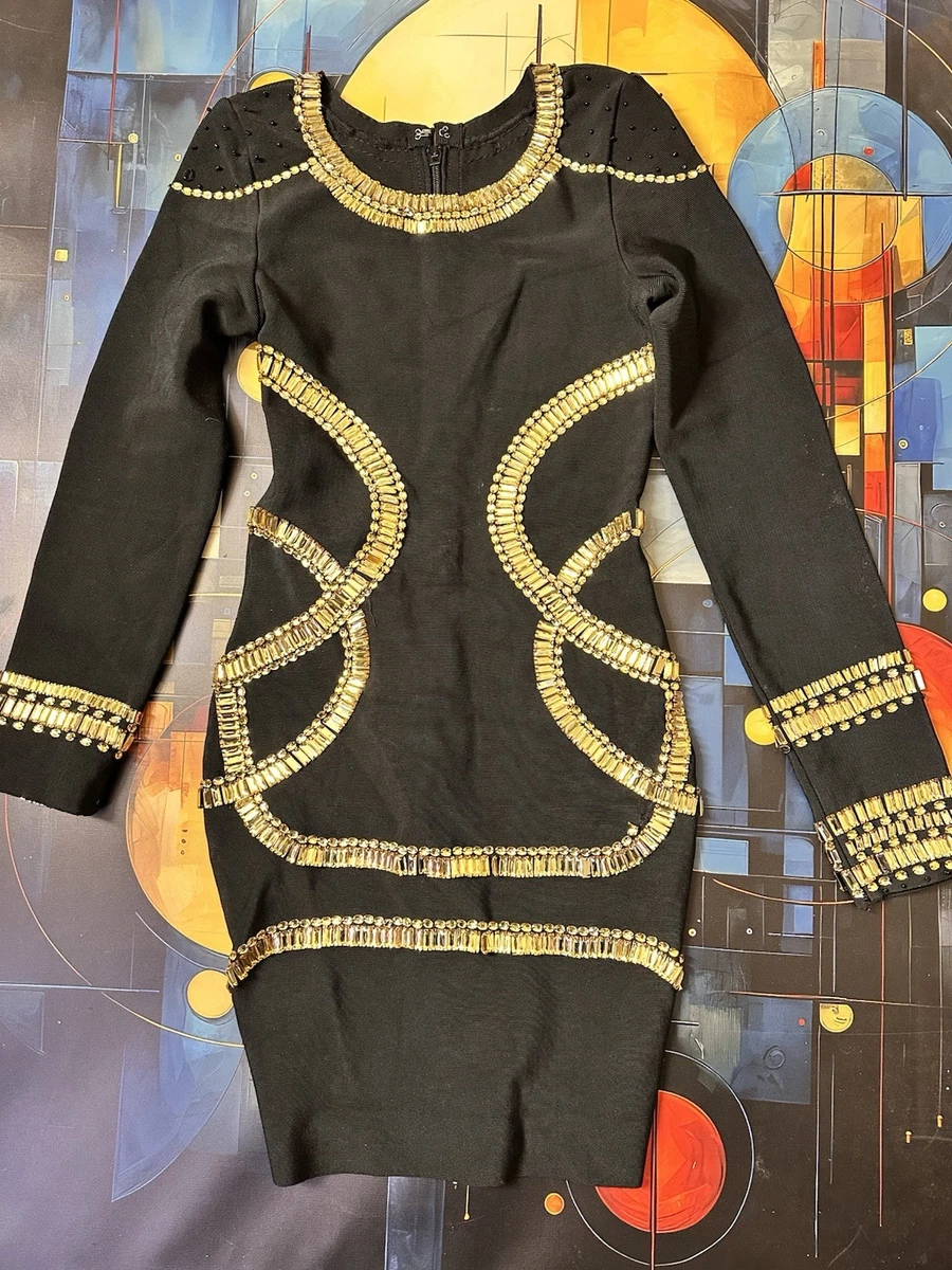 herve leger black and gold dress Herve Leger main image 0
