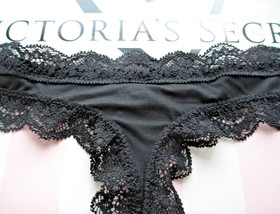 VICTORIA'S SECRET DREAM ANGELS Thong Panty VS Black S M L XL Lace Trim NWT