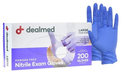 Dealmed Medical Exam Gloves   200 Count Large Nitrile Gloves, Disposable .