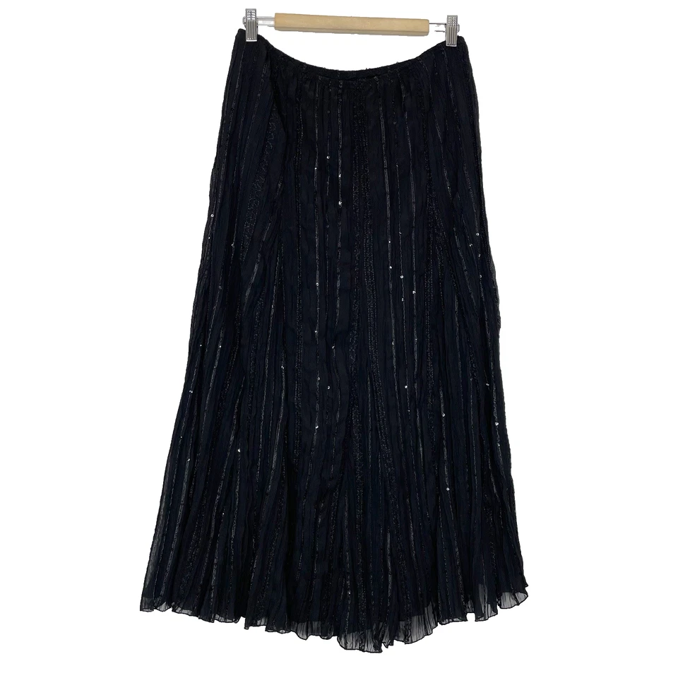 Maxi Falda Rafael Arrugada Grande Negra Lentejuelas Capricho Hada Escoba Palo Y2K Foto 2 de 4