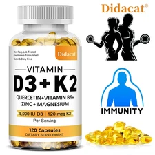 Vitamin D3+K2 Promote Bone Dental Health Strengthen Immune System 30-120 Pills